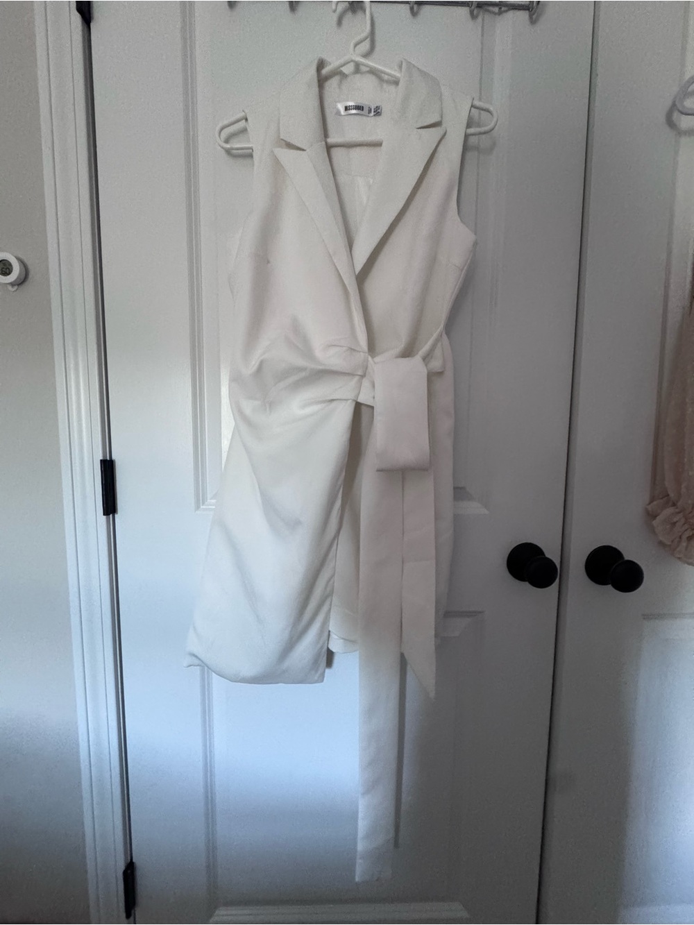 Misguided Sleeveless White Wrap Dress with Tie Waist